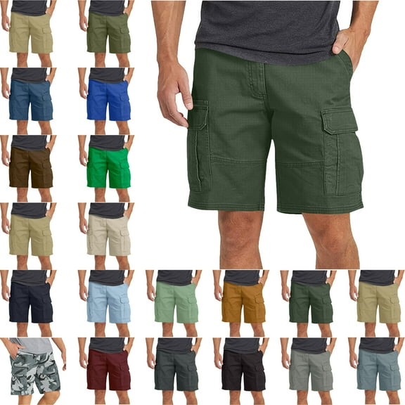 Mens Shorts Men's and Big Men's Stretch Cargo Shorts Solid Color Splicing Process Capri Pants Side Pocket With Multiple Pockets Casual Shorts Beach Vacation Outdoor Sports Loose Capri Pants for Women