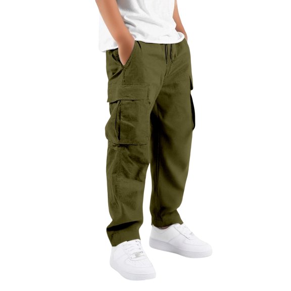 CONZONE Kids Boys Baggy Cargo Pants Wide Leg Casual Pants for Child Elastic Waist School Fall Winter Outdoor Jogger Pants with Pockets