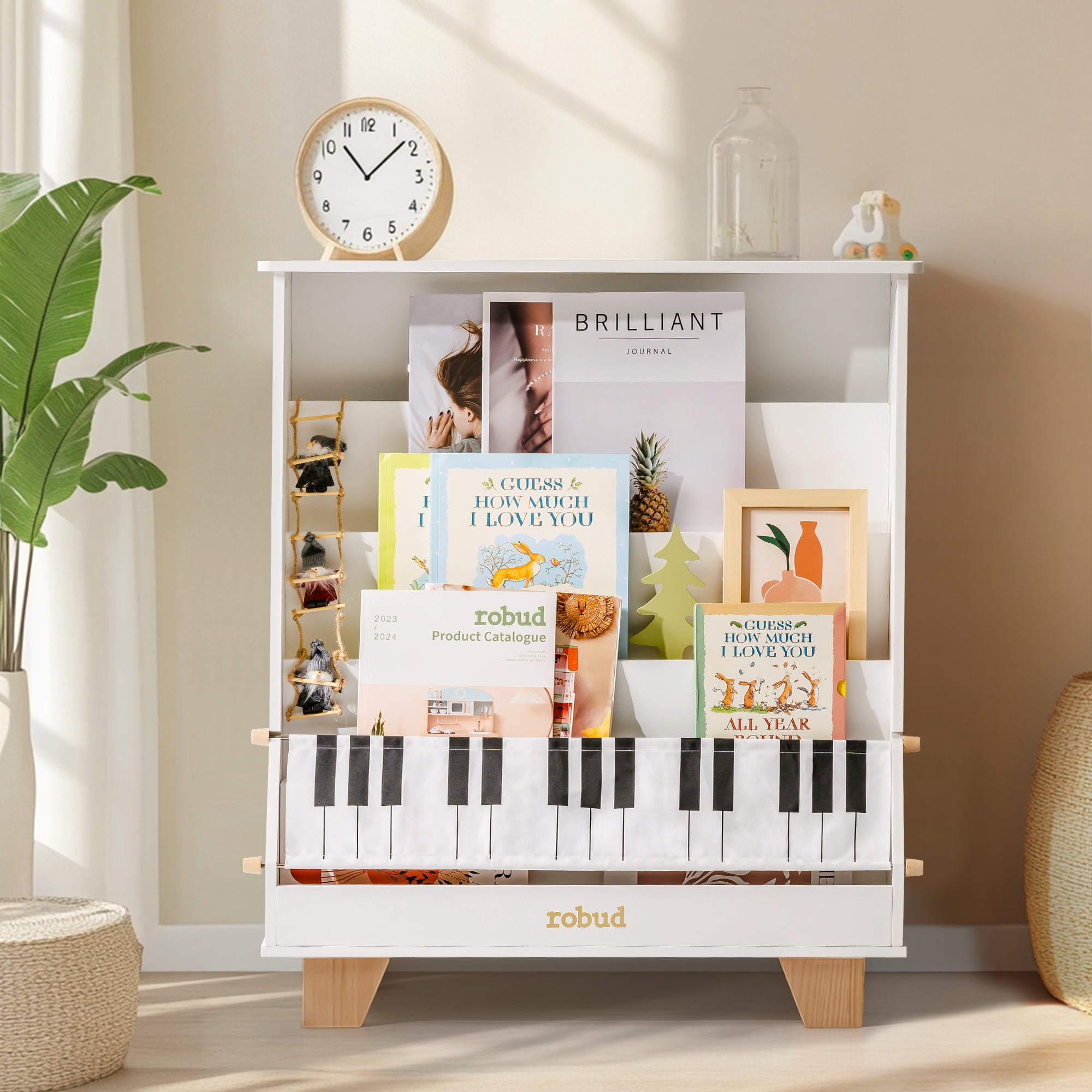 Robud Kids Bookshelf, Wooden Book Shelf with Stability & Sturdiness, 5-Tier Montessori Bookshelf for Kids with Ideal Size, Book Shelf for Kids Rooms, Nursery, Playrooms,White