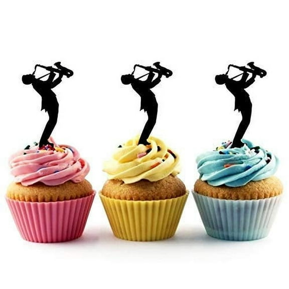 Whimsical Practicality's Saxophone Musician Silhouette Acrylic Cupcake Toppers 12 pcs
