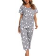 thumbnail image 2 of HAHDAXIA Womens Pajama Set Cotton Capri Pant Pyjama Short Sleeve Sleepwear Summer Pjs, 2 of 6