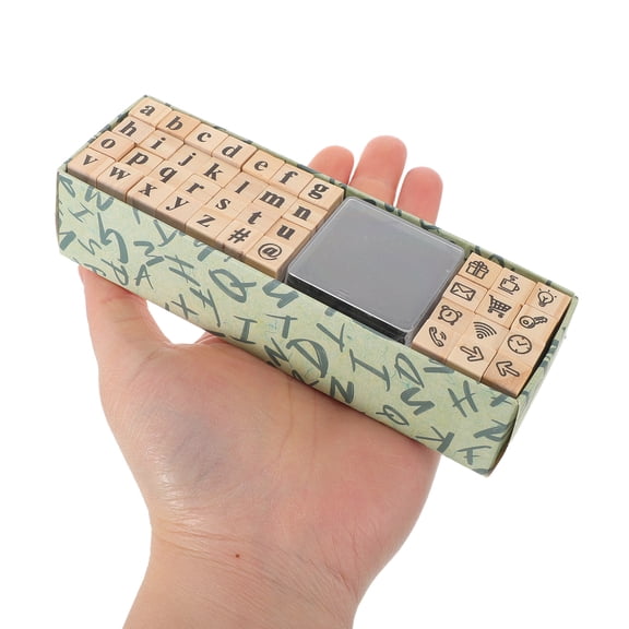 Toyandona 1Set Wooden Alphabet Stamps Set Beige Ink Pad for Scrapbooking DIY Creative Crafting and Card Makers Supplies