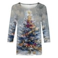 thumbnail image 3 of yoeyez Christmas Shirts for Women 2025 Glitter Xmas Tree Print Holiday Tops 3/4 Length Sleeve T-Shirts Casual Crewneck Holiday Pullover Blouse, 3 of 5