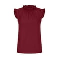 thumbnail image 3 of ATOYSOY Women's Loose Tank Tops Retro Sleeveless Ruffle Trendy Tees Crew Neck Casual Workout Elegant Summer Camisole Girls Solid Color Beach Red XL, 3 of 5