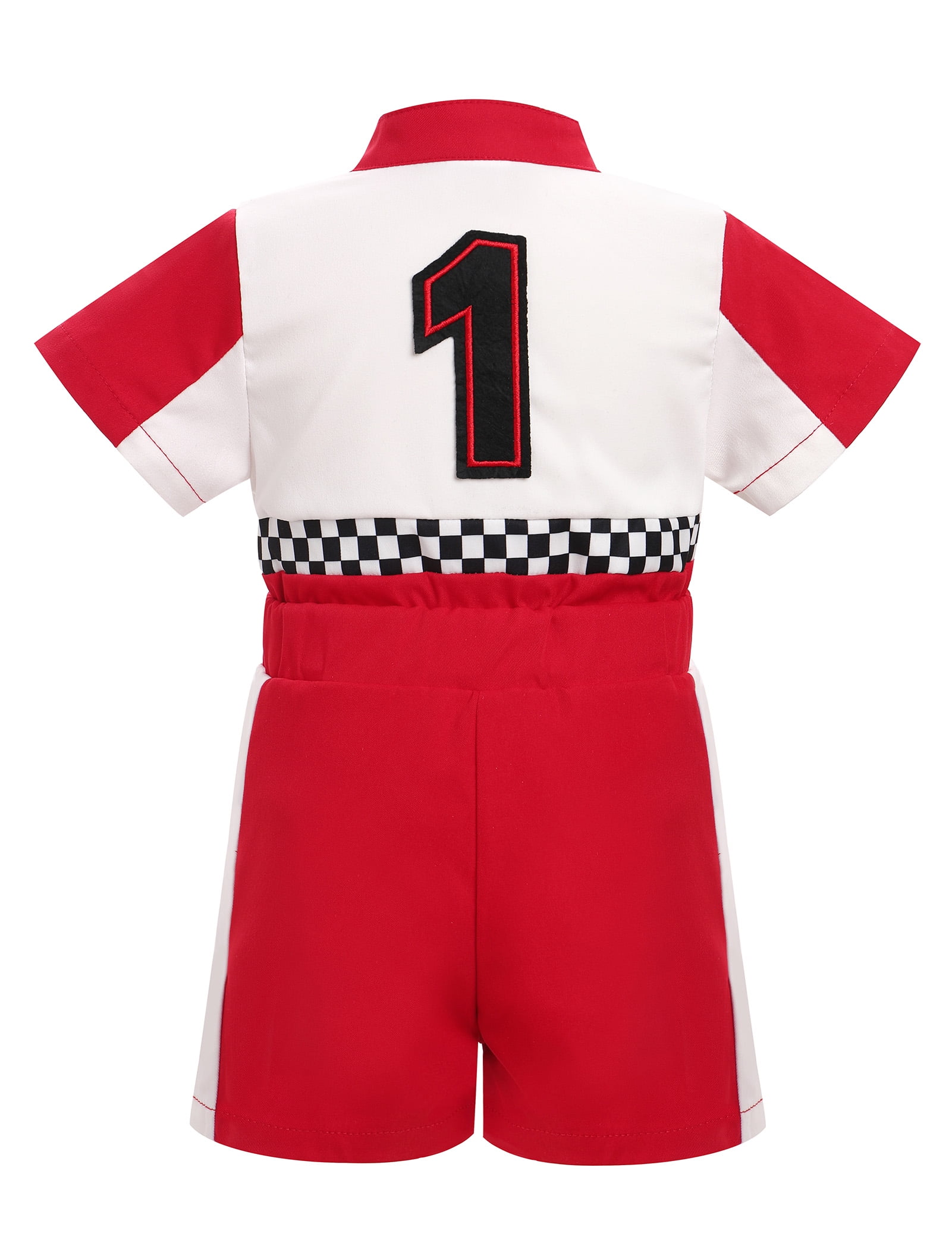 IDOPIP Baby Race Car Driver Outfit Boys Girls 1st 2nd 3rd 4th Birthday Cake Smash Photoshoot Clothes Short Sleeve Racer Romper 12-18Months Red