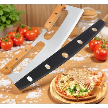Pizza Cutter Rocker with Wooden Handles & Protective Cover by , 14" Sharp Stainless Steel Pizza Slicer Wheel, Big Pizza Knife Cutters for Kitchen Tool