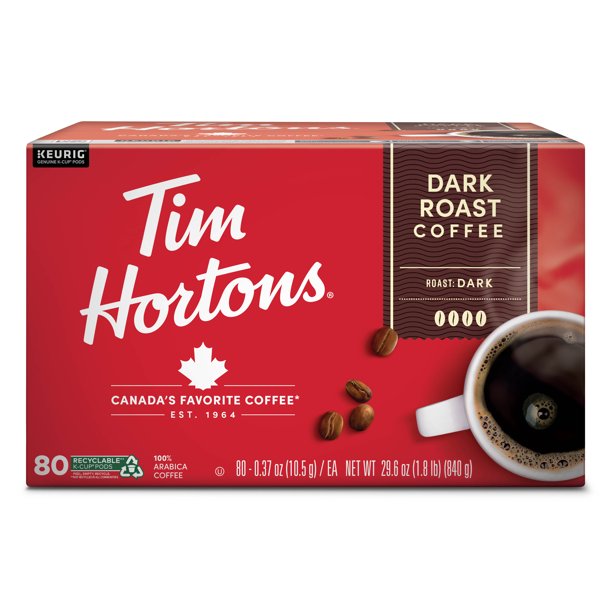 Tim Hortons Original Blend KCup Coffee Pods, Dark Roast, Recyclable, 80ct for Keurig Brewers