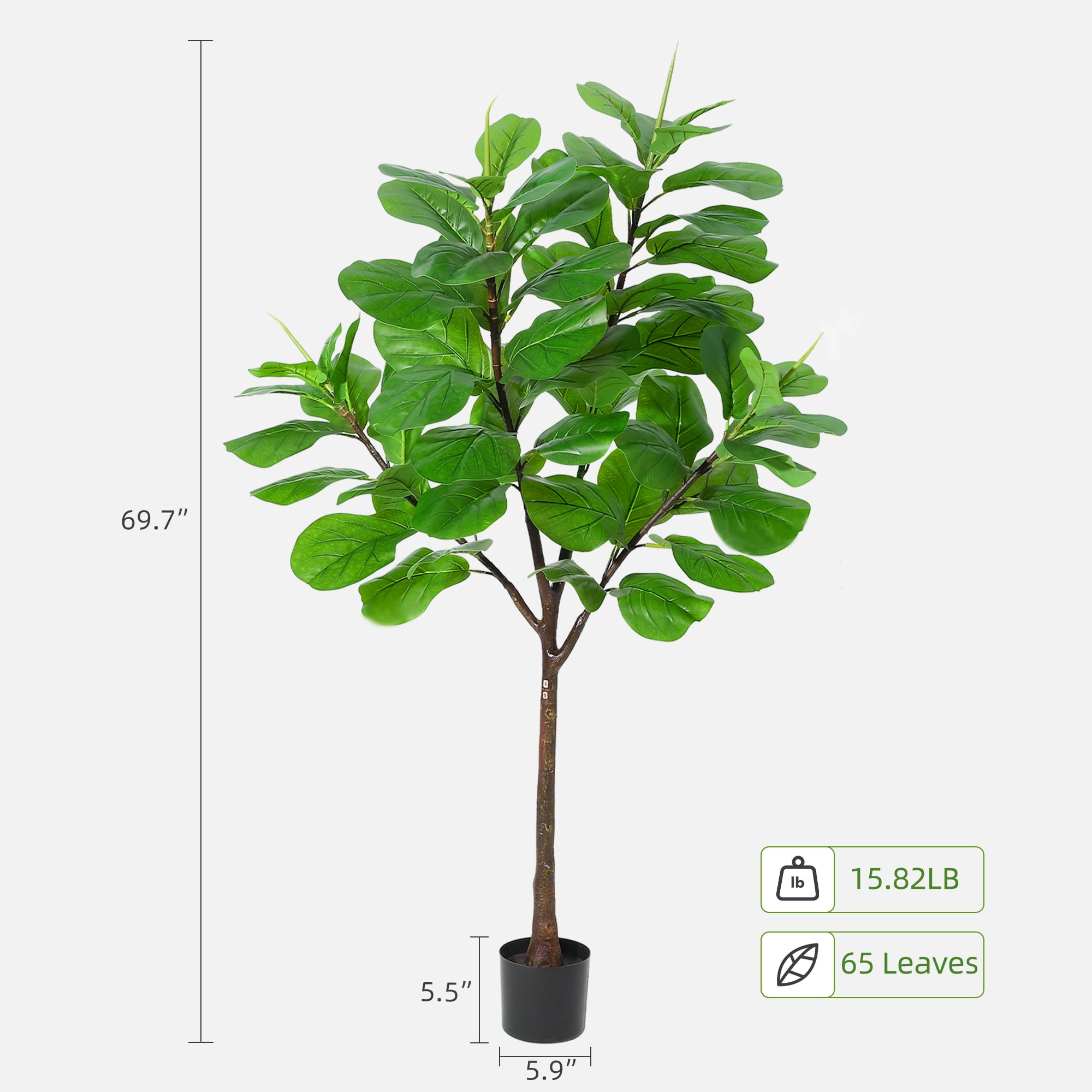 Artificial Fiddle Leaf Fig Tree,6ft Potted Ficus Lyrata Faux Plant with Dried Moss,Modern Artificial Tree with 86 Fiddle Leaves for Indoor House Home Office Housewarming Porch
