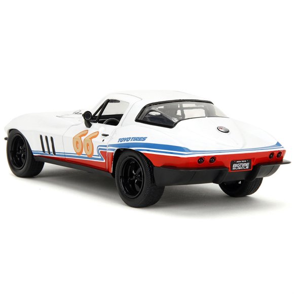 1966 Chevrolet Corvette #66 "Racing Spirit" White with Graphics "Bigtime Muscle" Series 1/24 Diecast Model Car by Jada