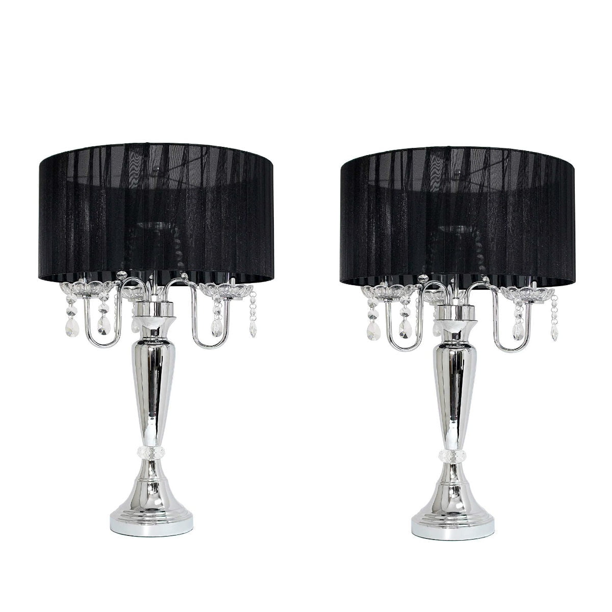staal leeg wedstrijd Elegant Designs LT1034-BLK Trendy Sheer Table Lamp with Hanging Crystals  and Sheer Shade, Black (Pack of 2) - Walmart.com