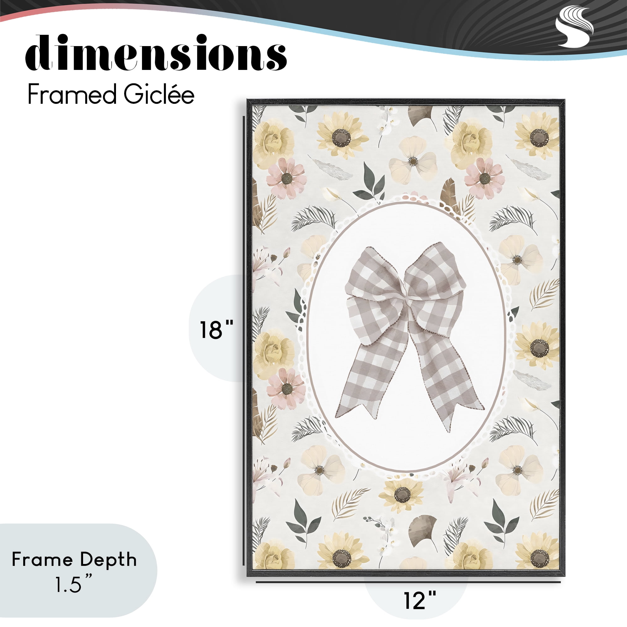 Stupell Industries Sunnyside Bow in Gingham Black Framed Giclee Art, design by Ink Drop Loft