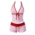 thumbnail image 5 of Leey-World 2 Piece Y2k Polka Dot Halter Bikini with Shorts 2000s Bathing Suit Set Summer Vacation Cute Beach Tankini Swimsuit(Pink,S), 5 of 7