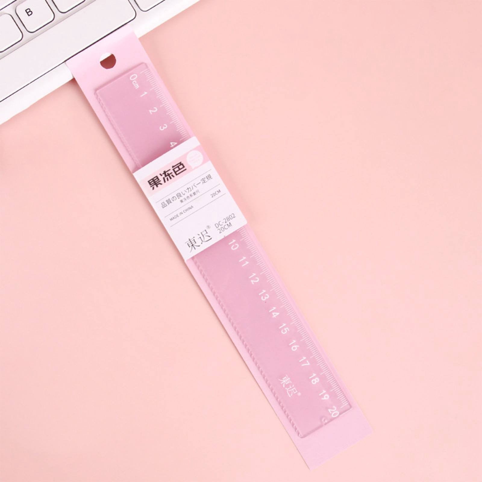 PPKVUFD 1Pc Plastic Ruler Straight Ruler Plastic Measuring Tool 20cm, Creative Jelly Colored Transparent Ruler (02-Pink)