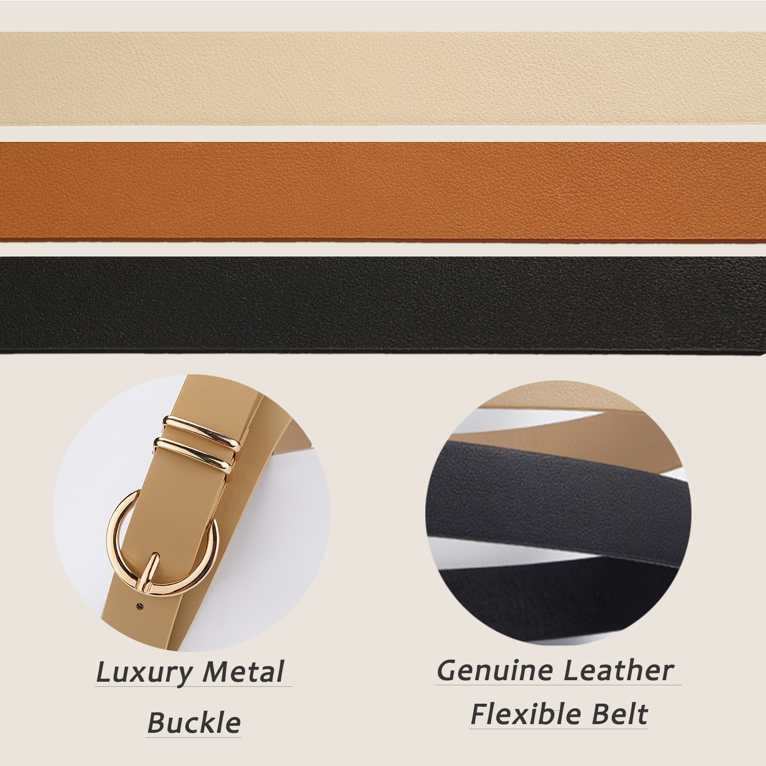 REDESS 3 Pack Women Leather Belts with Gold Buckle photo 2