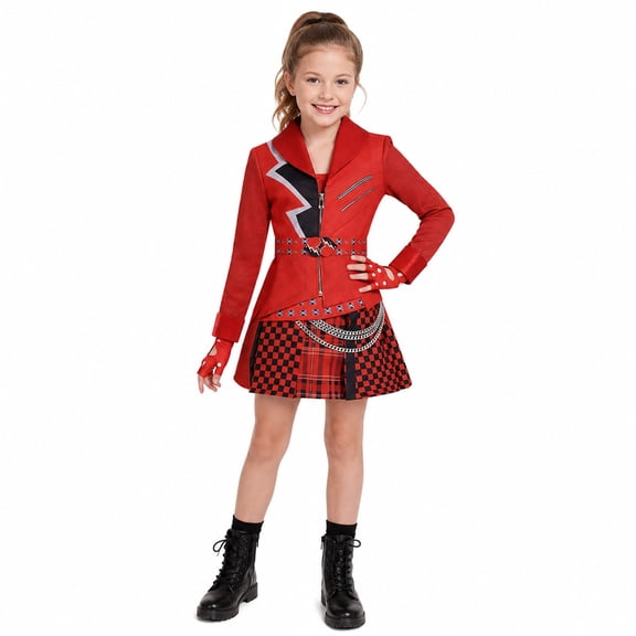 Rise of Red Halloween Cosplay, Red Princess Dress Halloween Costumes, Long Sleeve Red Outfit with Gloves Belt, for Cosplay Party Masquerade, 110