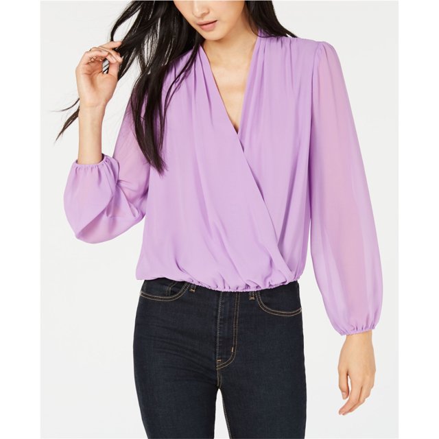 bar III Blusa cruzada de gasa para mujer, púrpura, grande