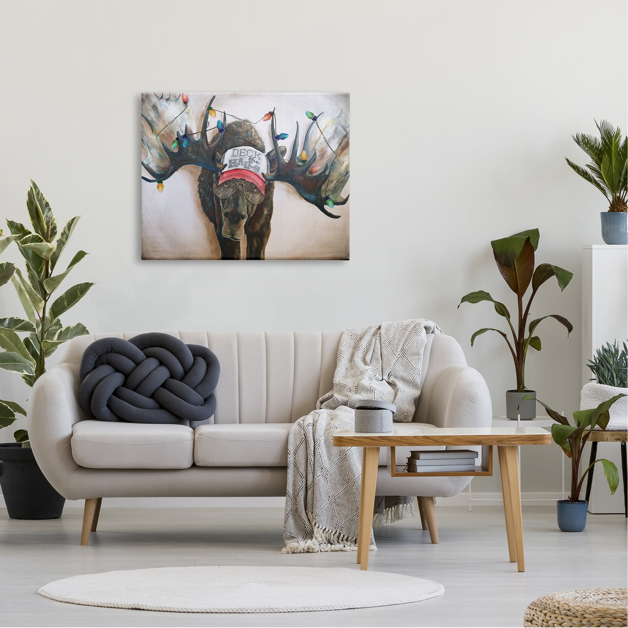 Stupell Industries Holiday Lights Moose Antlers Deck The Halls Hat Canvas Wall Art, 40 x 30, Design by Kamdon Kreations