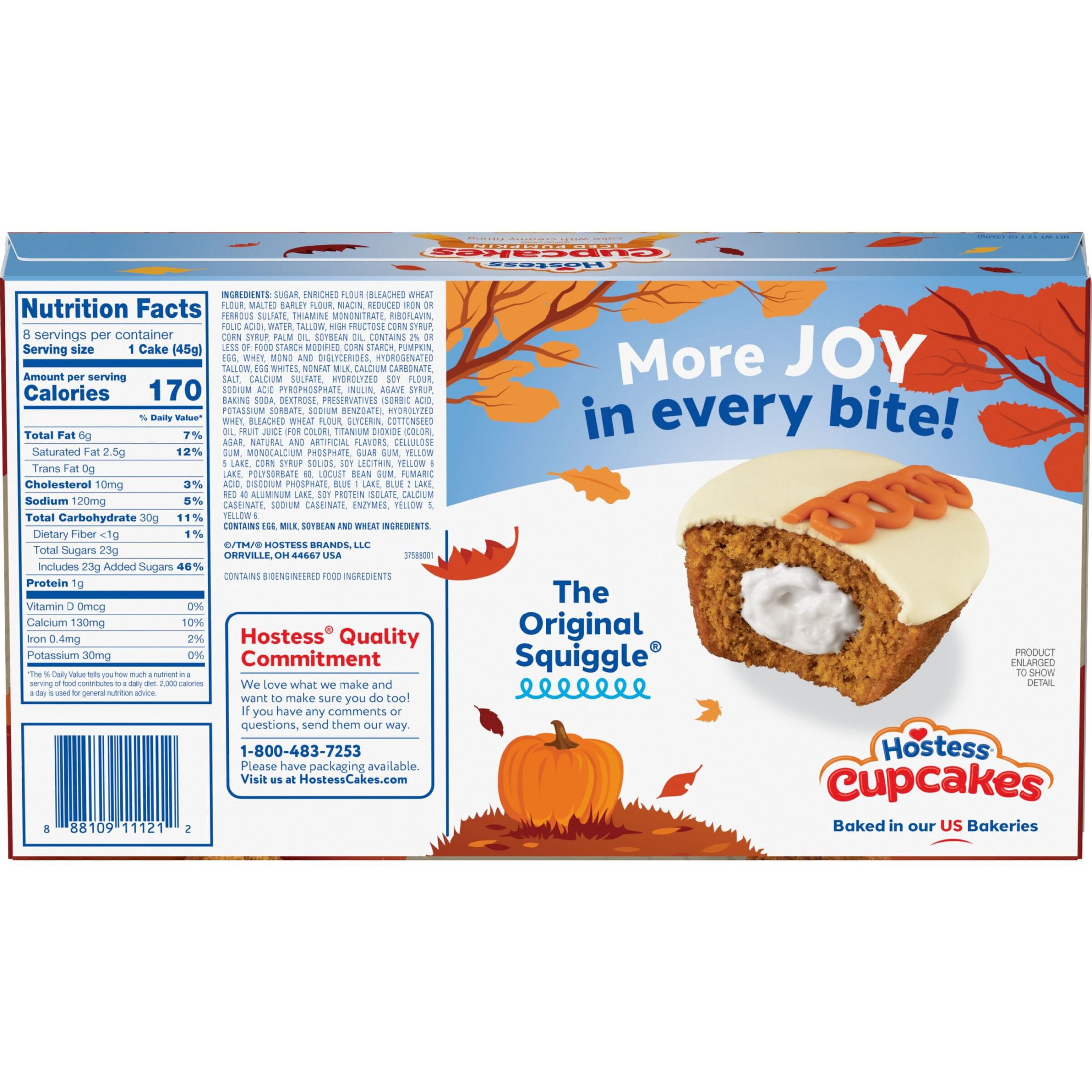 Hostess Cupcakes, Iced Pumpkin Artificially Flavored Snack Cakes, 12.7 oz Box (8 Snacks)