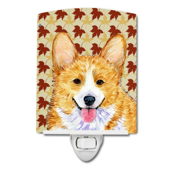 Caroline's Treasures SS4370CNL Corgi Fall Leaves Portrait Ceramic Night Light, 6x4x3", multicolor