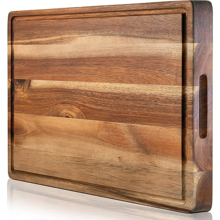 

PREMIUM ACACIA Cutting Board & Professional Heavy Duty Butcher Block w/Juice Groove - Extra Large (17 x13 x1.4 ) Organic End Grain Chopping Block. Ideal Serving Tray for Meat & Cheese