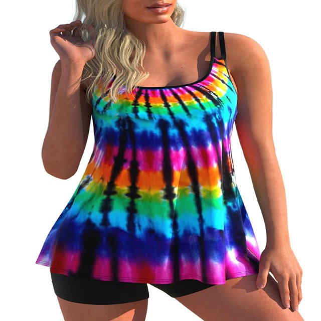 QJUHUNG Ensembles Tankini à Bretelles Imprimées pour Femmes avec Maillots de Bain Tankini Culottes Garçonnes pour Femmes Deux Pièces