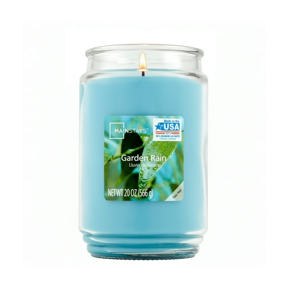 Mainstays Single-Wick Scented Glass Jar Candle, Garden Rain, 20oz.