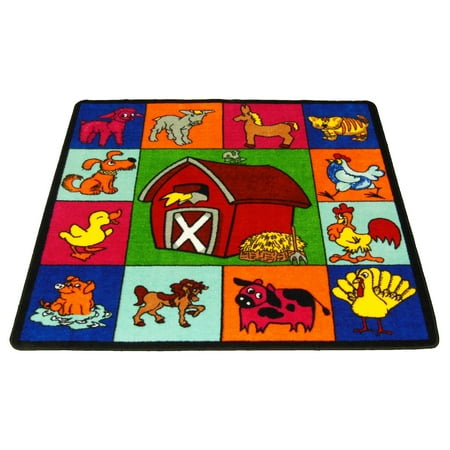 Farm Play Carpet - Kids World Carpets Farm for Babies Children's Tufted Nylon Educational and Play Area Rug (8' x 8')