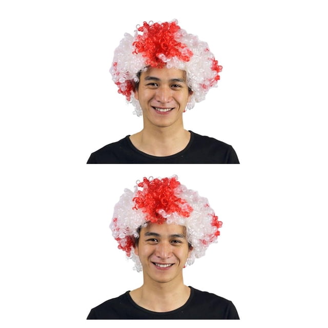 Vogacara Payaso Peluca Cabello Rizado Pelos sintéticos Aficionados al fútbol Amplia aplicación Fiestas Sombreros Vestir Divertido Inglaterra Inglaterra Tamaño libre 2piezas