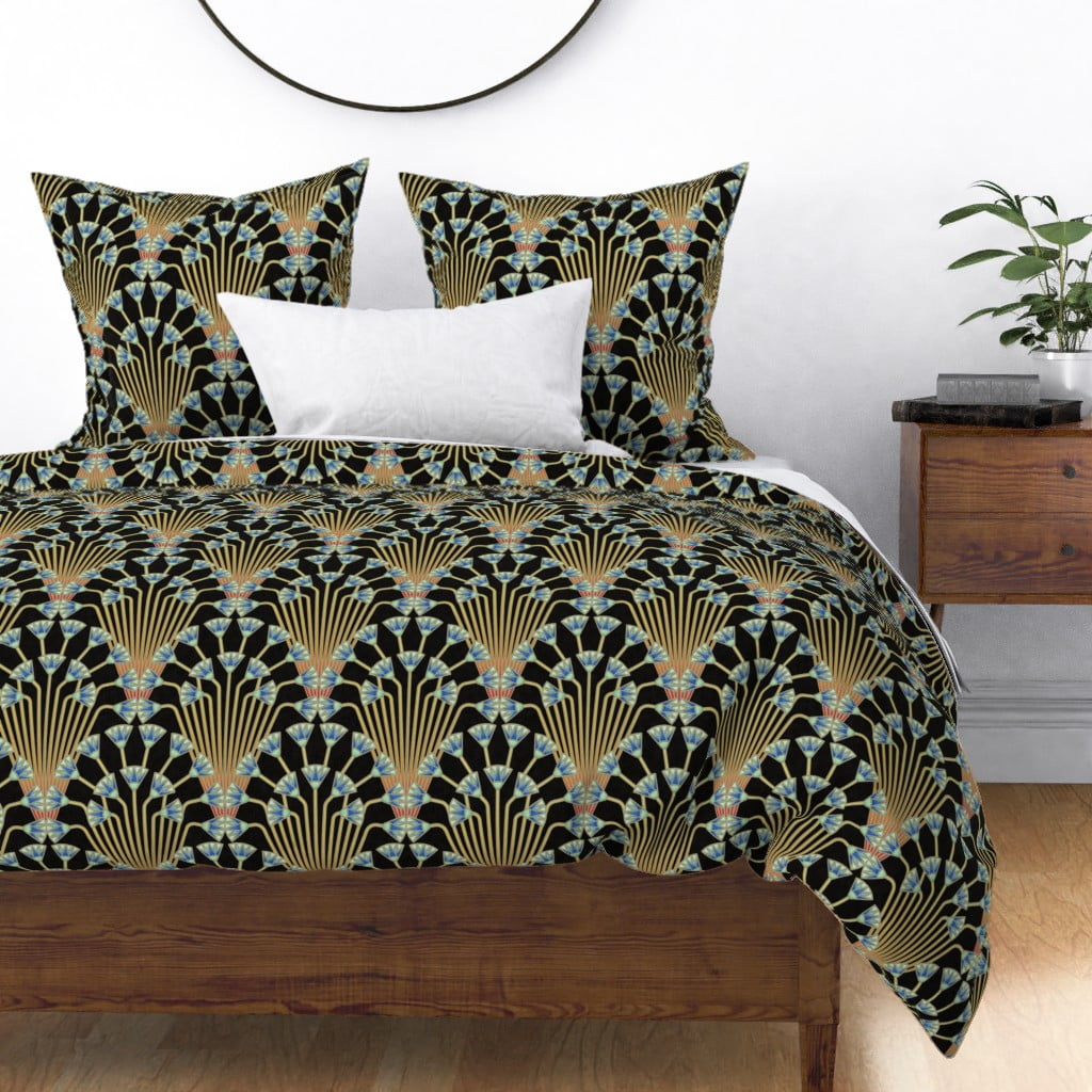 Art Deco Egyptian Egypt Papyrus Floral Sateen Duvet Cover by Roostery