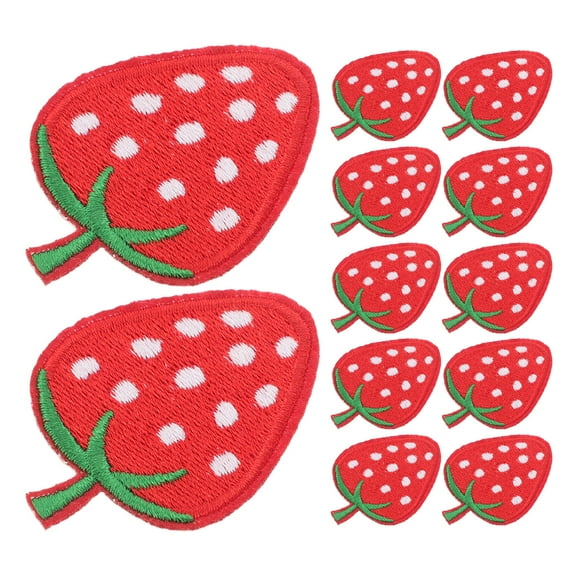 OULII 40Pcs Red Strawberry Iron on Patches Embroidered Applique for Clothing Bags Hats