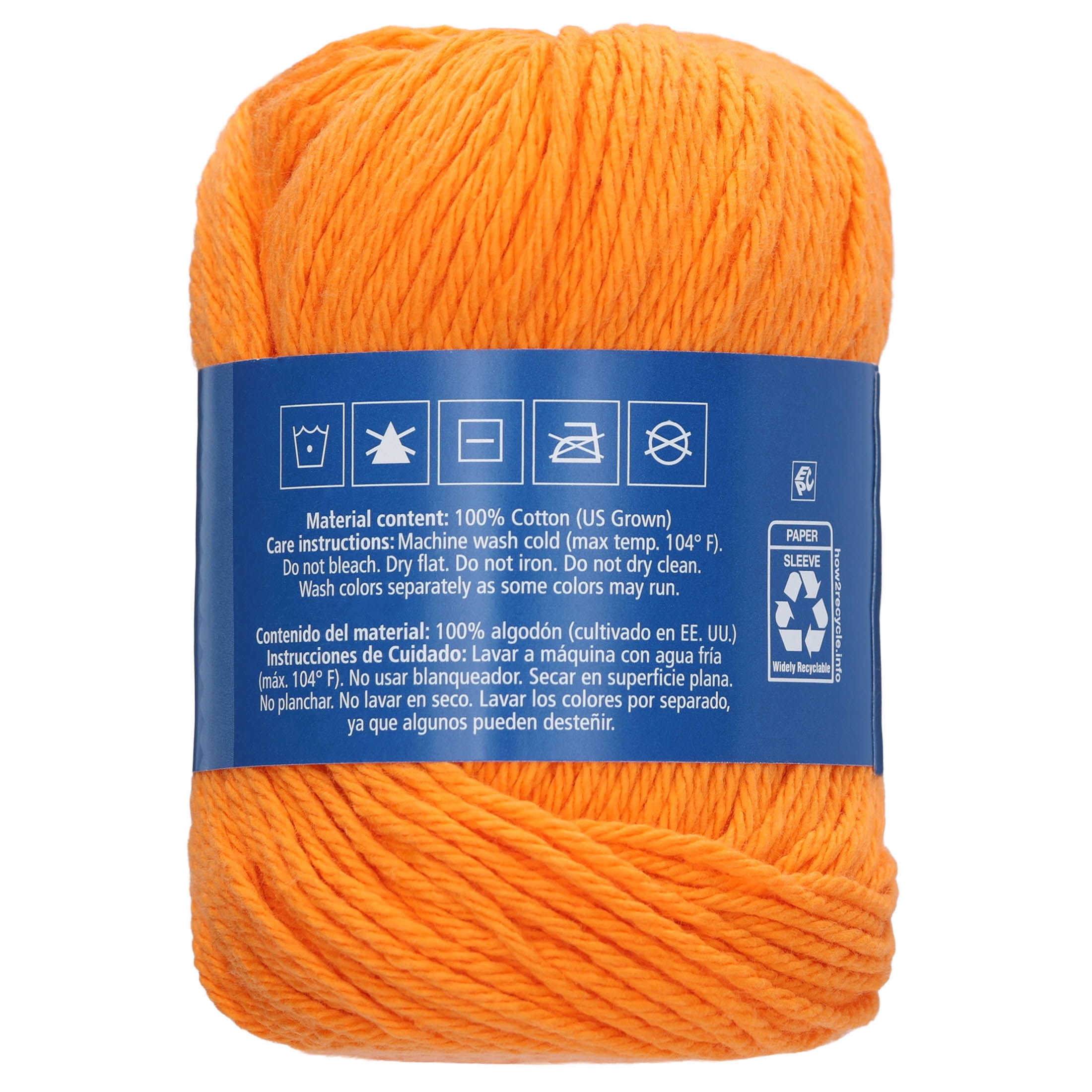 Hello Hobby Size 4 Medium Weight Cotton Bright Orange Yarn, 2.5 oz, 120 yds