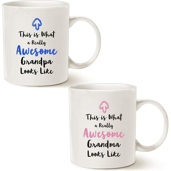 Christmas Gifts Grandparent Coffee Mugs(2 pcs) from Granddaughter Grandson, This Is What a Really Awesome Grandma/Grandpa Looks Like Birthday Idea for Grandparent Cups Set, White 11 Oz