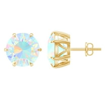 Rosec Jewels Ethiopian Opal Solitaire Stud Earrings - 8 mm - October Birthstone Earrings, 10K Yellow Gold