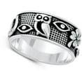 thumbnail image 4 of Ornate Owl Eye Lattice Ring Lucky Charms .925 Sterling Silver Band Jewelry Female Male Size 11, 4 of 4