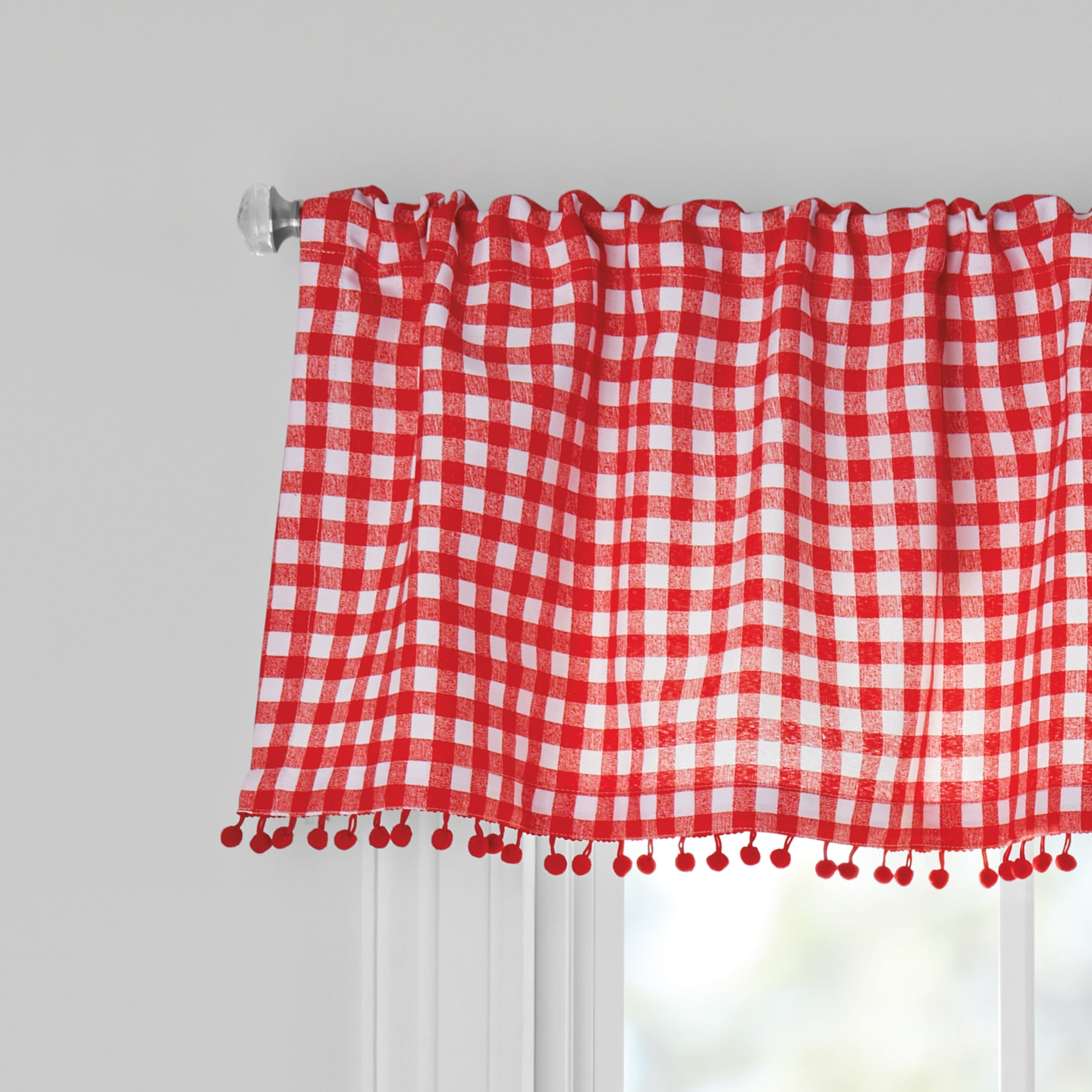 The Pioneer Woman Gingham Curtain Tier Pair and Valance Set, 3-Piece, 60" W x 36" L, Red