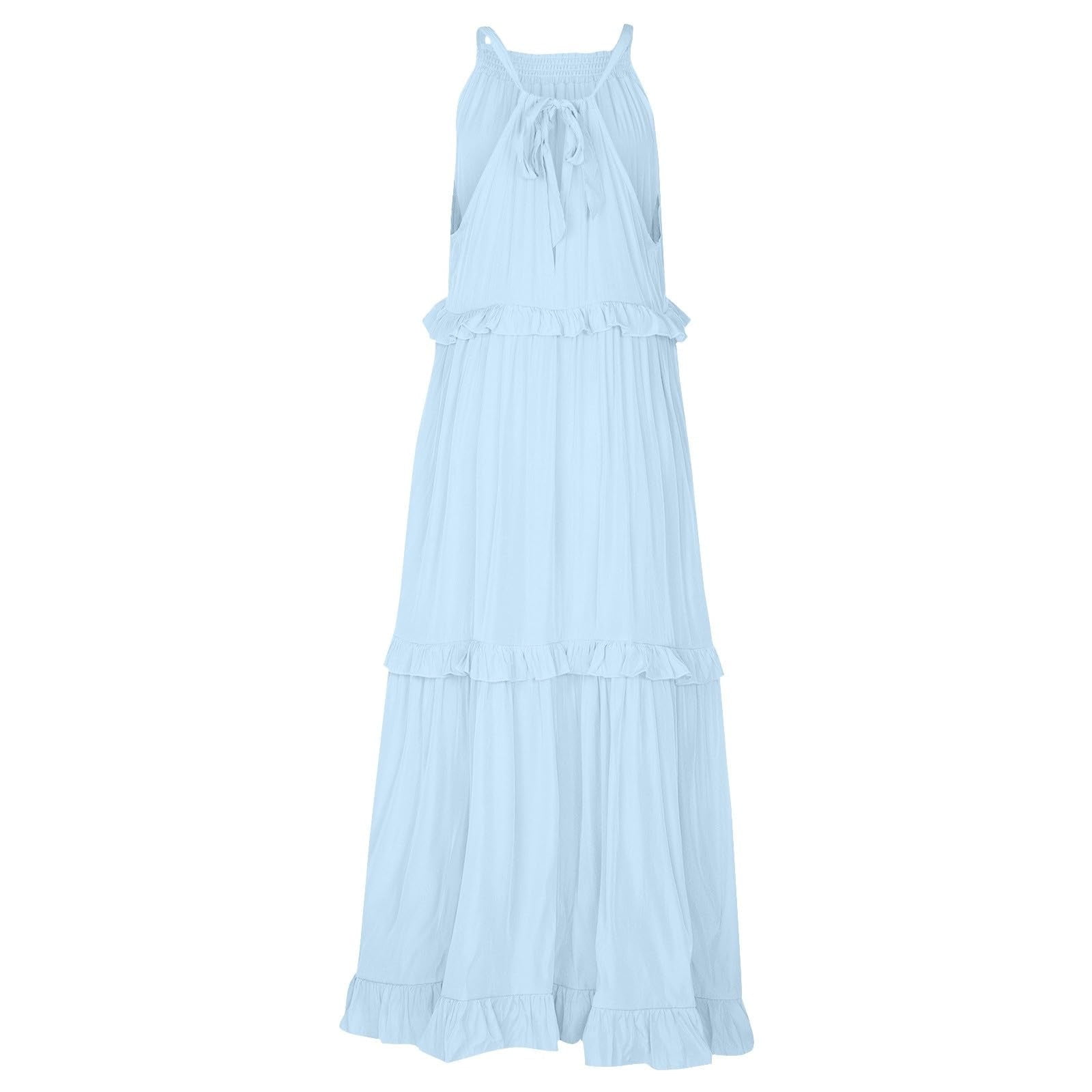 LVHAOGJOB Summer Midi Dress for Women Strap Causal Sleeveless Dress with Pockets Elegant Loose Mujers Sundress V Neck