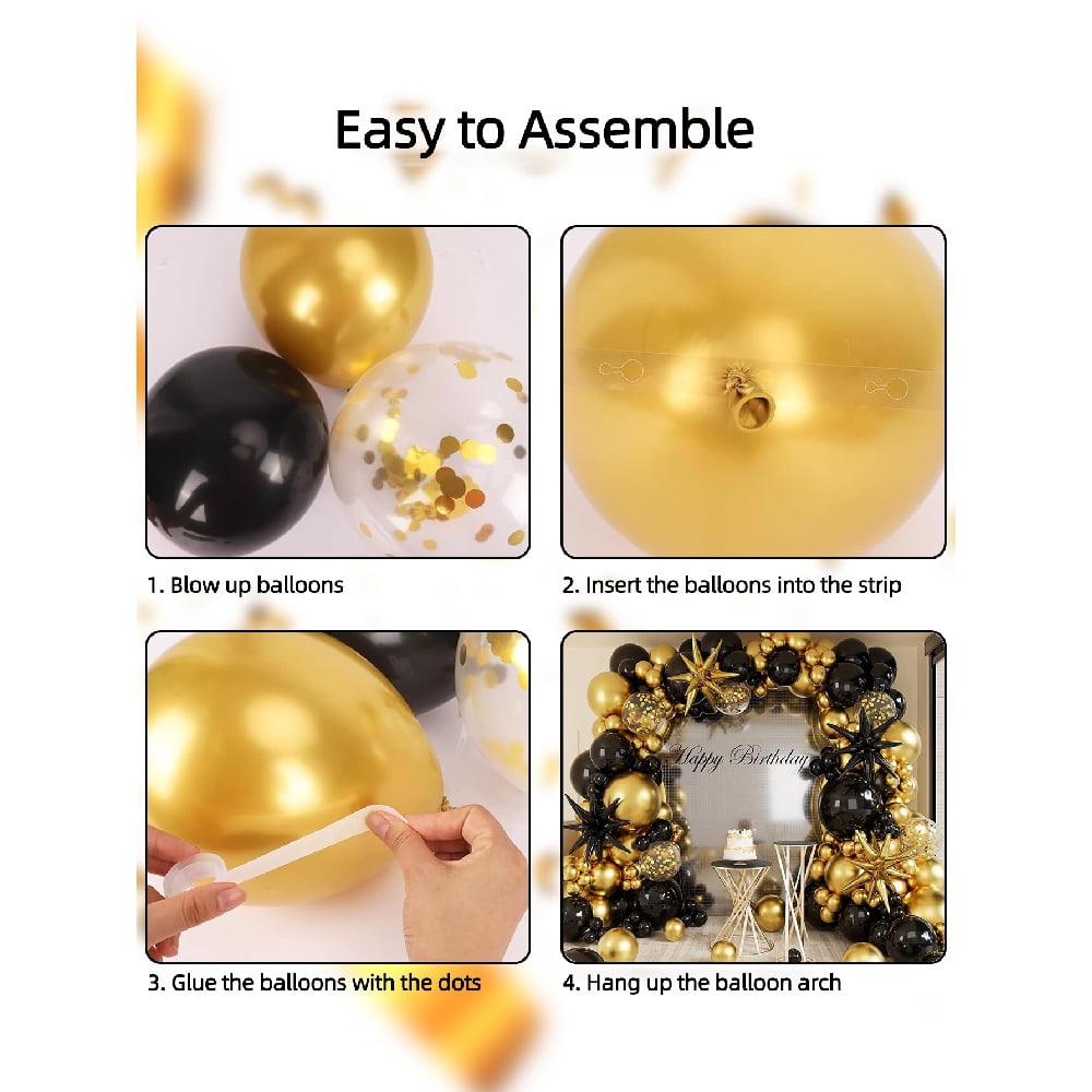 149Pcs Black & Gold Balloon Garland Arch Kit - Metallic Gold, Confetti & Starburst Foil Balloons for Birthday, Wedding & Graduation Party Decorations