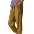 thumbnail image 3 of Knee Length Summer Casual Elastic Waisted Side Split Button Shorts with Pockets for Women Linen, 3 of 6