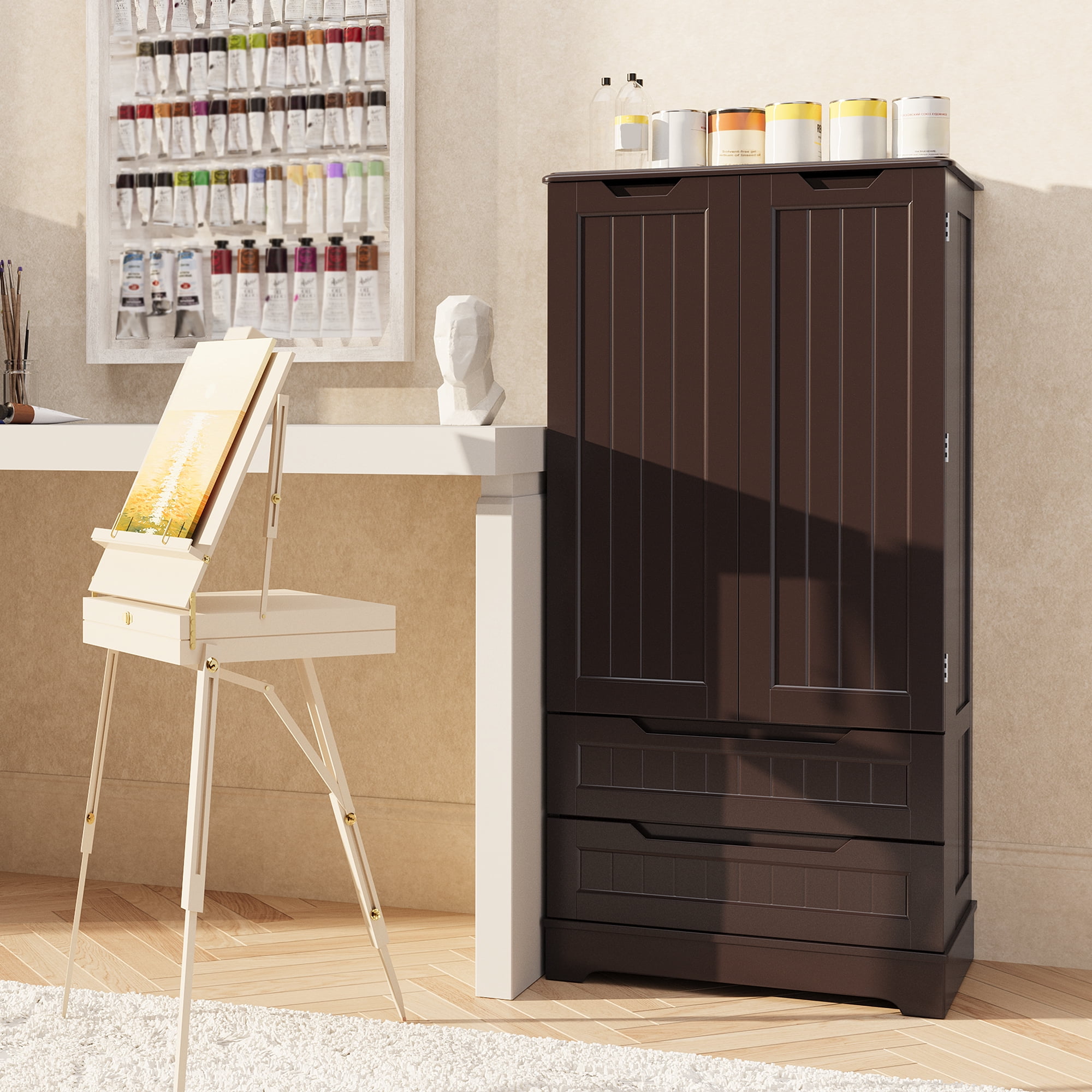 47" Freestanding Kitchen Pantry Cabinet with Drawers & Doors, Multi-Use Storage Cabinet for Bathroom Dining Room Craft Room, Dark Brown