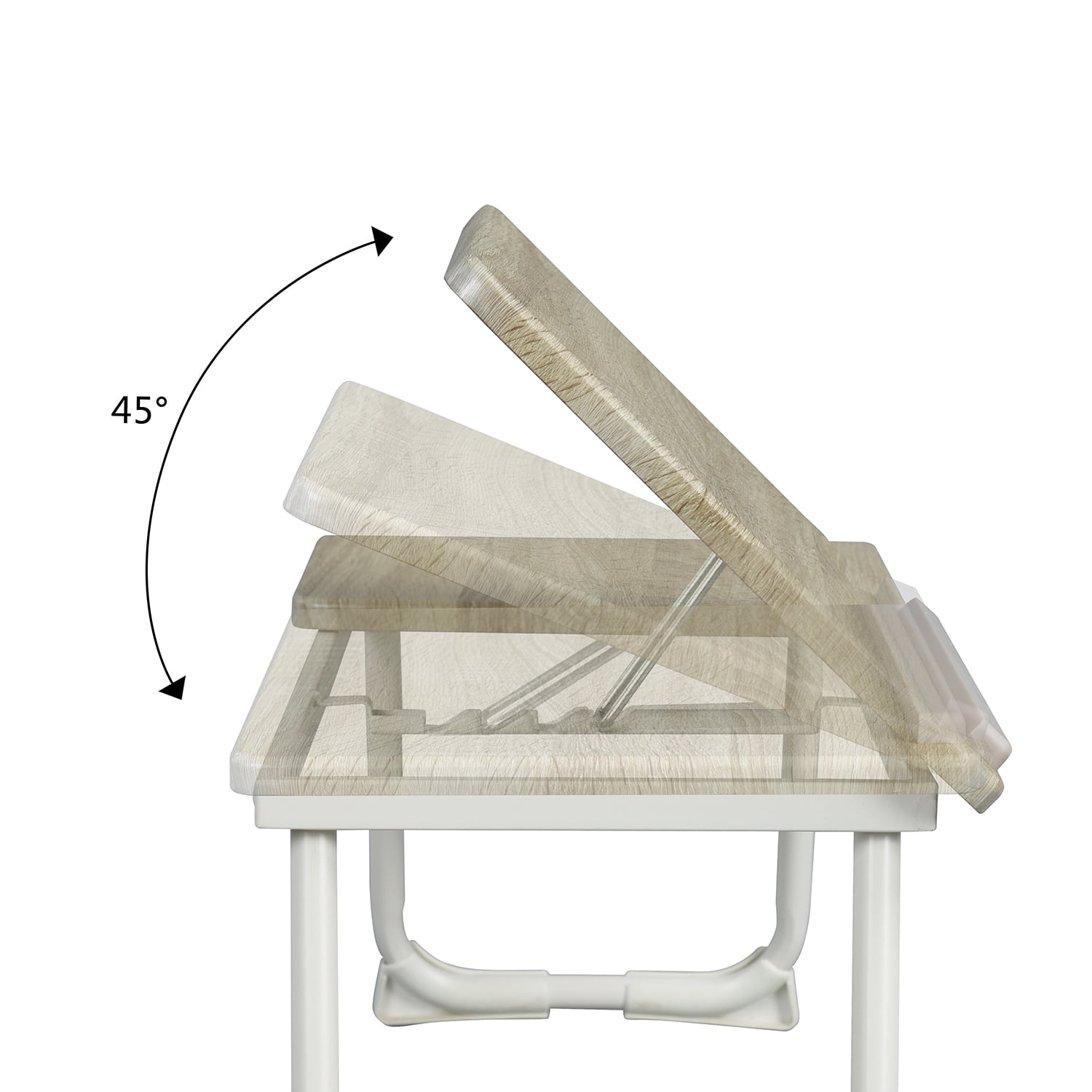 Homy Casa Folding Table with Adjustable Tilt Top and Foldable Legs, Natural Oak/White