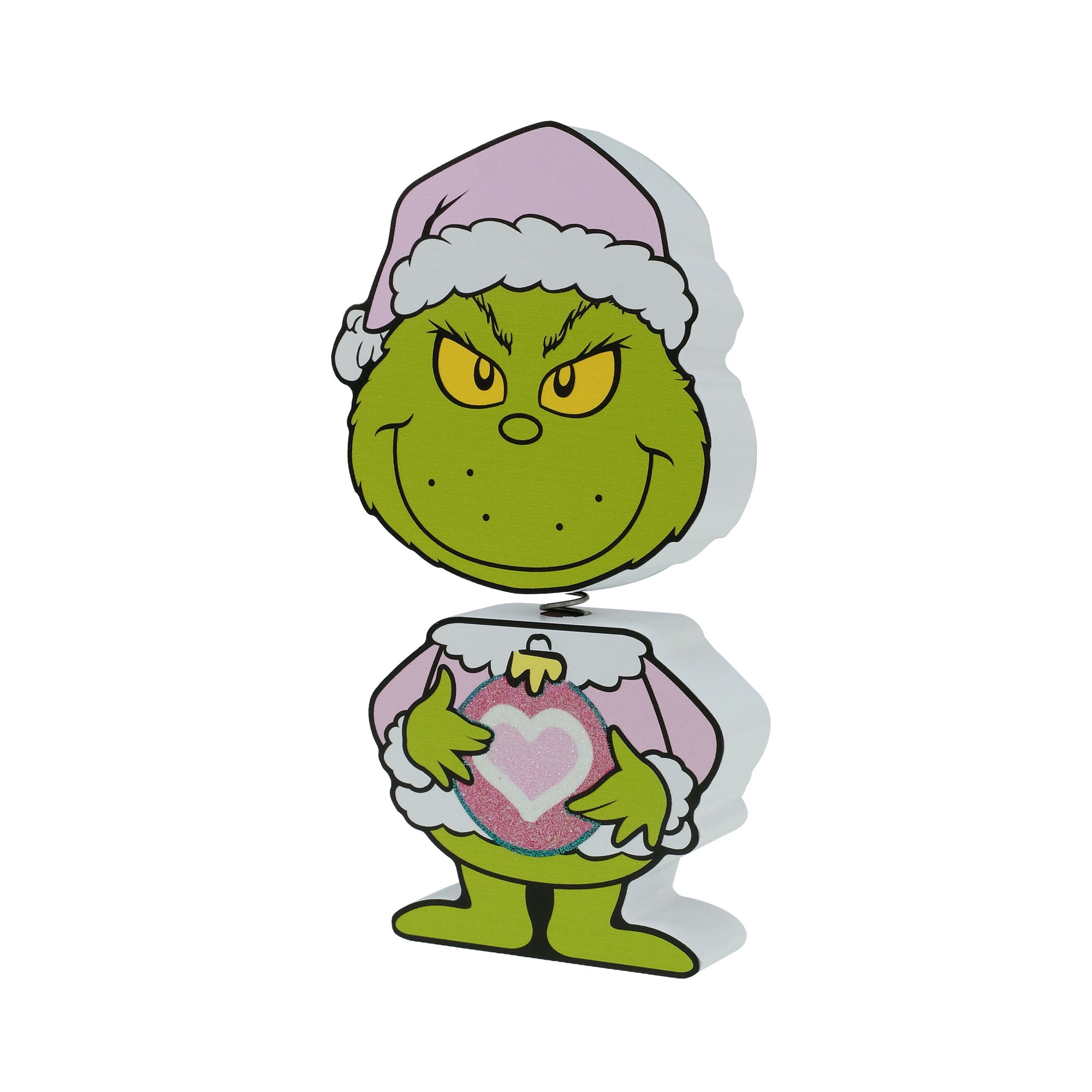 Dr. Seuss The Grinch Pink Santa Outfit Wooden Bobble Head Figurine