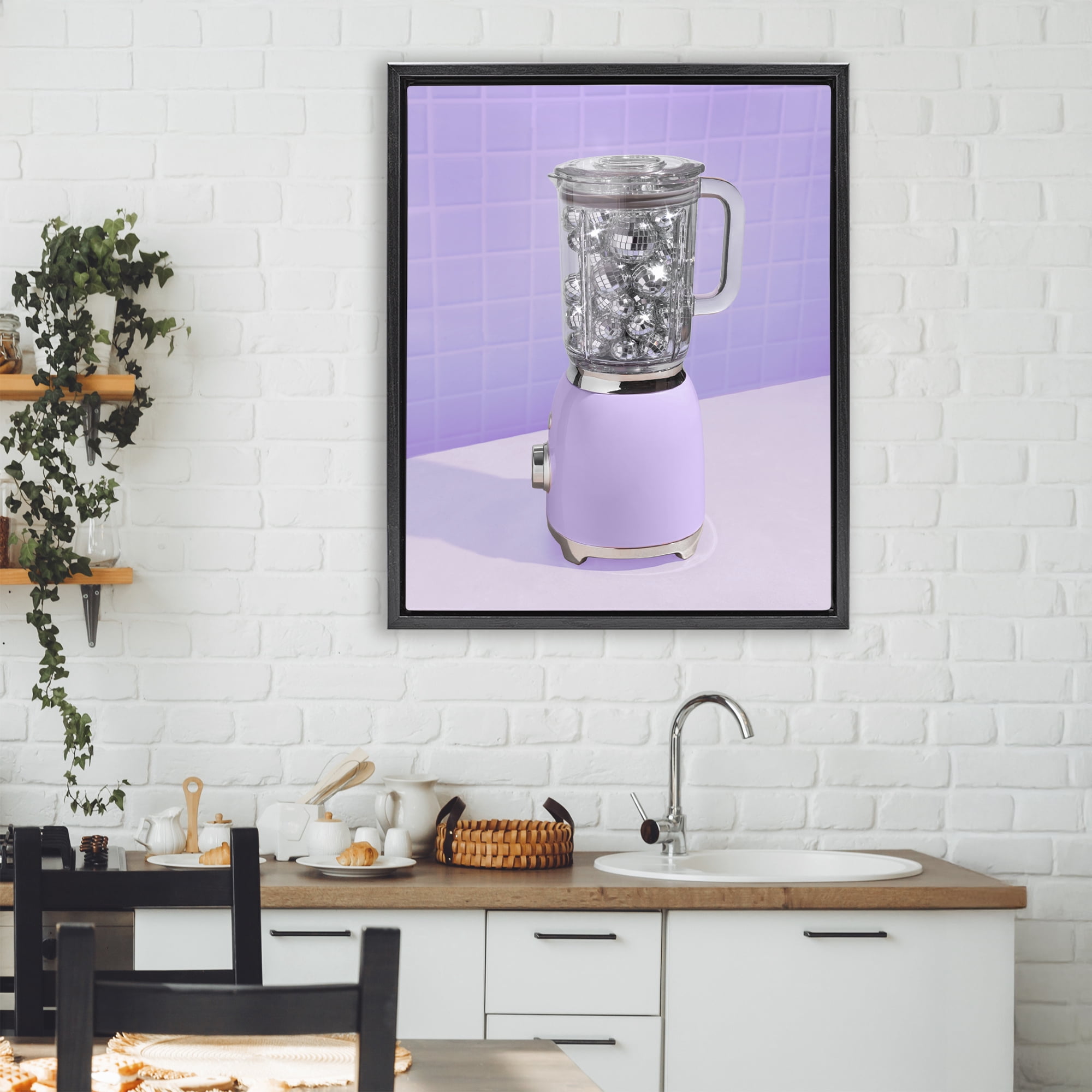 Stupell Industries Disco Drink Blender over Purple Black Framed Floater Canvas Wall Art, design by LISH Creative