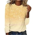 thumbnail image 2 of Aobny Trendy Women's Streetwear Blouse Sparkly Yellow Clothes Long Sleeve Crew Neck Adults Tees, 2 of 4