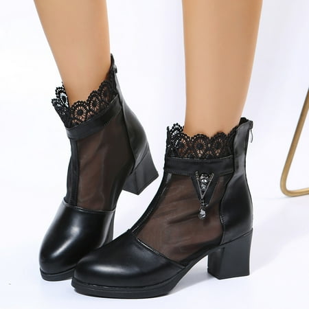 

Akiihool Women s Boots Women s Elastic Boots Block Heel Ankle Boots V Cut Back Zipper Booties (Black 7.5)