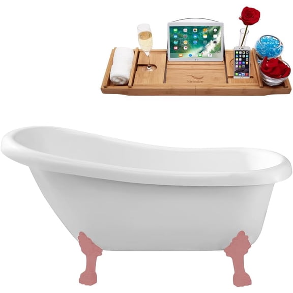 61" Streamline N480PNK-IN-PNK Soaking Clawfoot Tub and Tray With Internal Drain