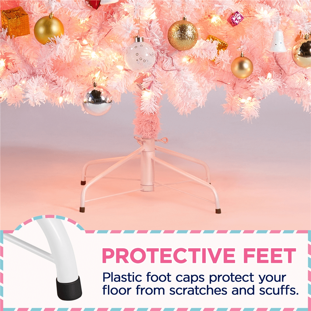Alden Design 4.5FT Pre-lit Flocked Artificial Christmas Tree with 150 Incandescent Warm White Lights, Pink
