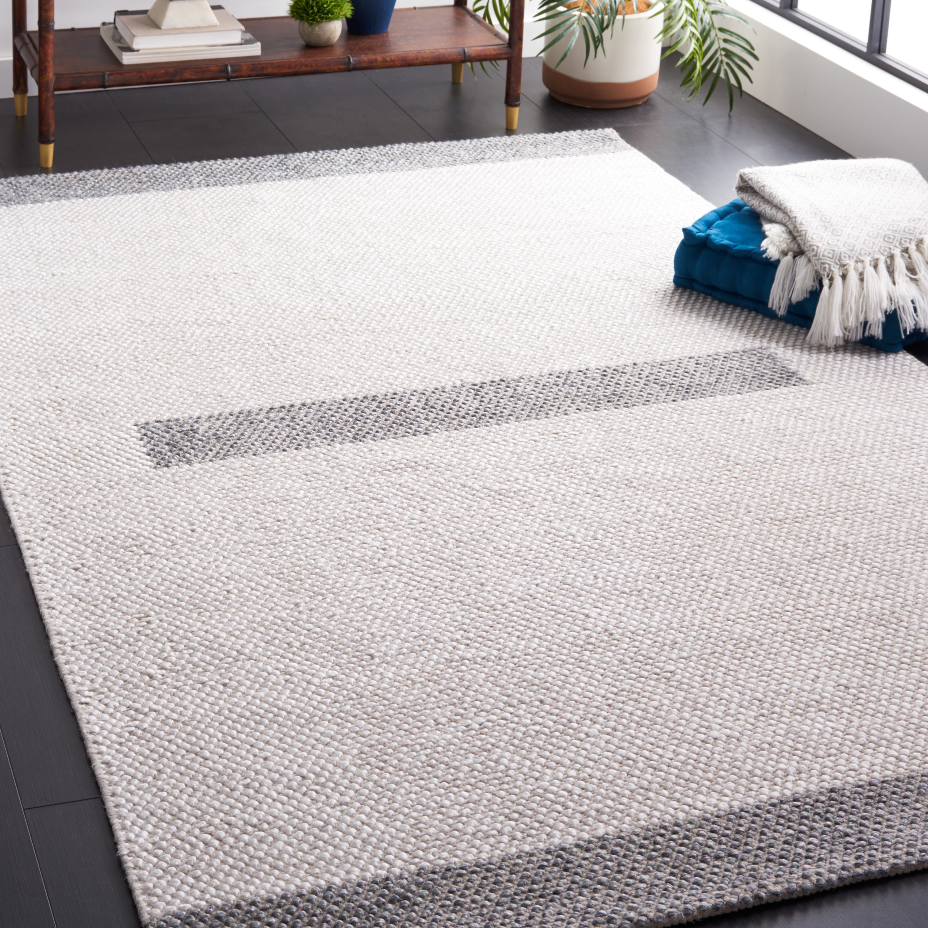 SAFAVIEH Natura Marina Striped Wool Area Rug, Ivory/Dark Grey, 5' x 8'