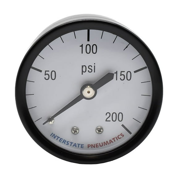 Interstate Pneumatics G2112-200 200 PSI 2" Diameter 1/4" NPT Rear Mount Pressure Gauge