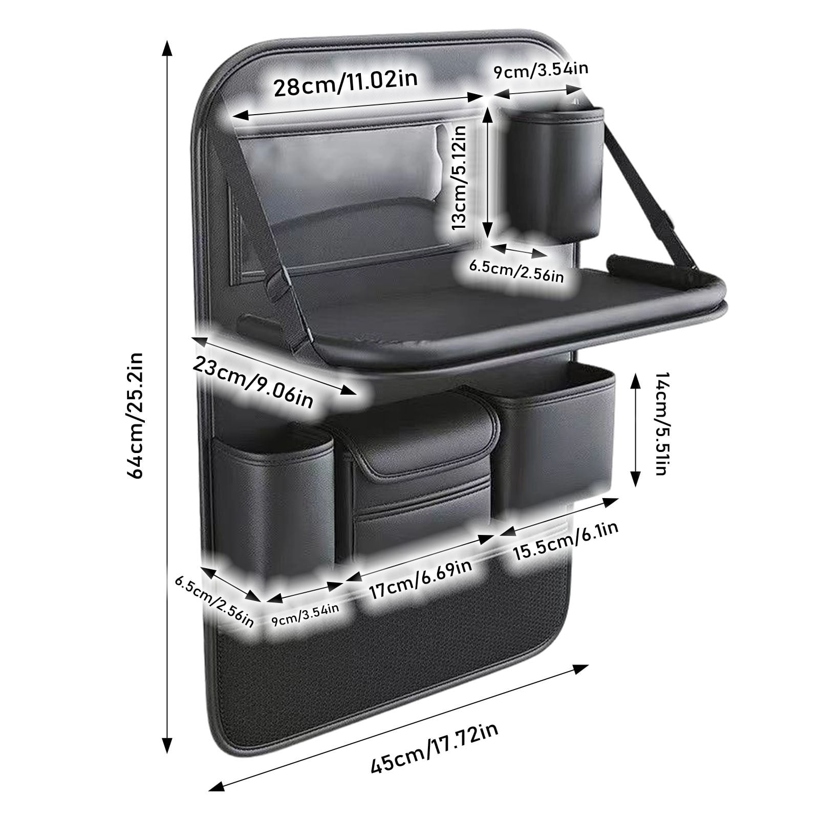 Car Back Seat Organizer with Foldable Tray, PU Leather Backseat Storage Caddy with Tablet Holder Cup Holders, Multifunctional Car Seat Back Protector Kick Mat