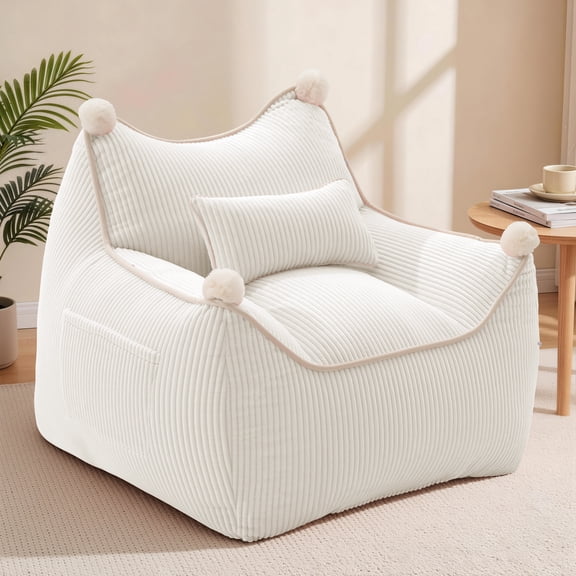 GEEYOO Bean Bag Chair for Adults and Teens with Foam Filler,Corduroy Comfy Beanbag Chair with Back Support, Lounge Floor Sofa for Living Room,Beige